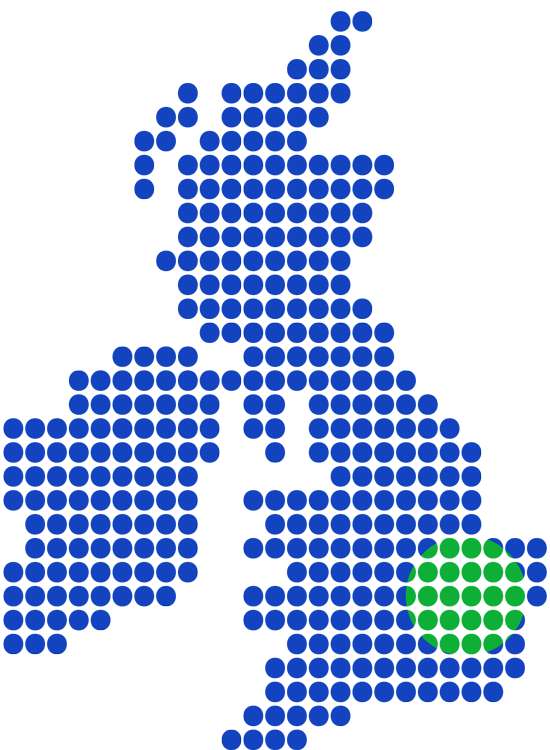 Map highlighting the Blockage Busters coverage area around Basildon